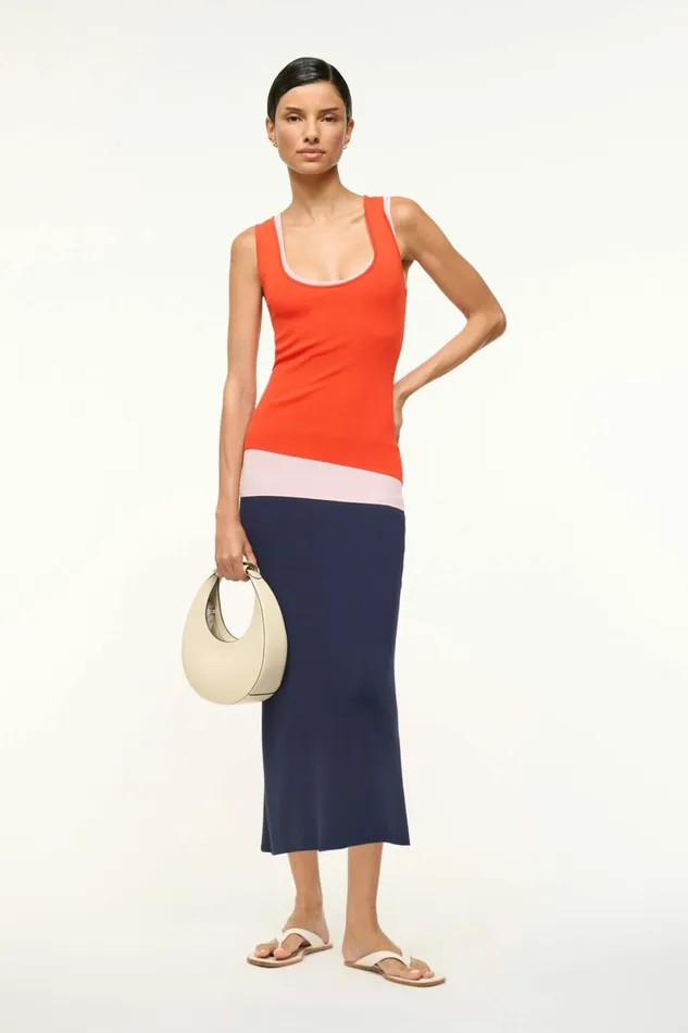 STAUD HERMOSA DRESS Cayenne Navy Carnation Women Dresses STAUD HERMOSA DRESS Cayenne Navy Carnation Women Dresses