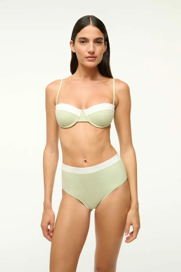 STAUD JO BALCONETTE BIKINI TOP Pale Jade White Women Swim