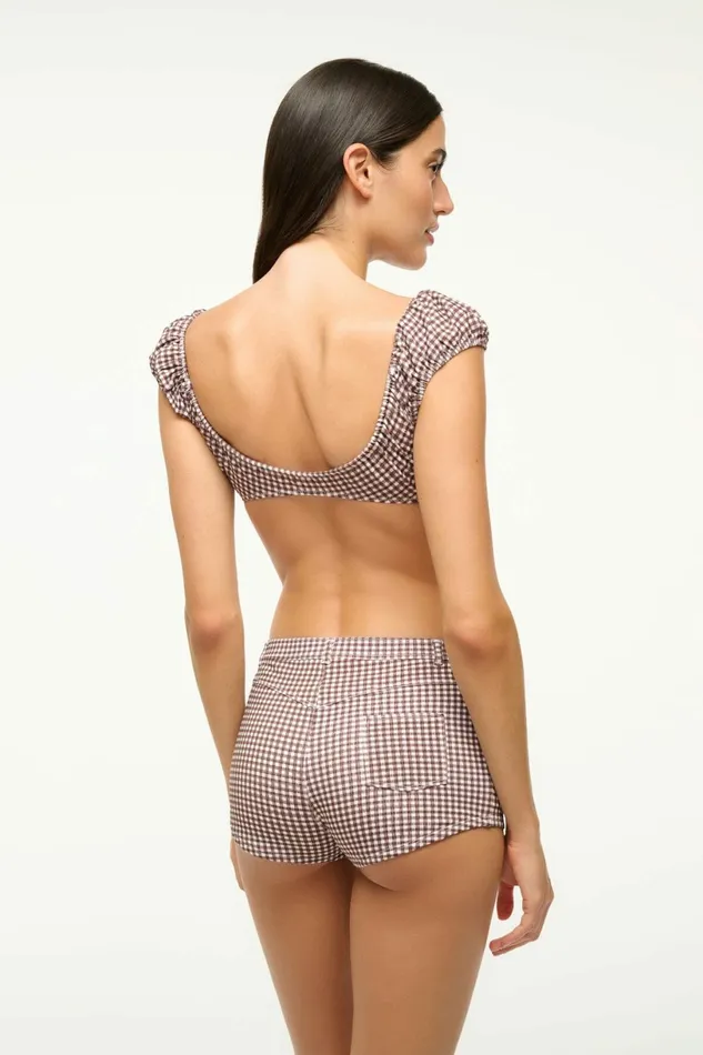 STAUD JUPITER BIKINI TOP Dark Chocolate Micro Check Women Swim STAUD JUPITER BIKINI TOP Dark Chocolate Micro Check Women Swim