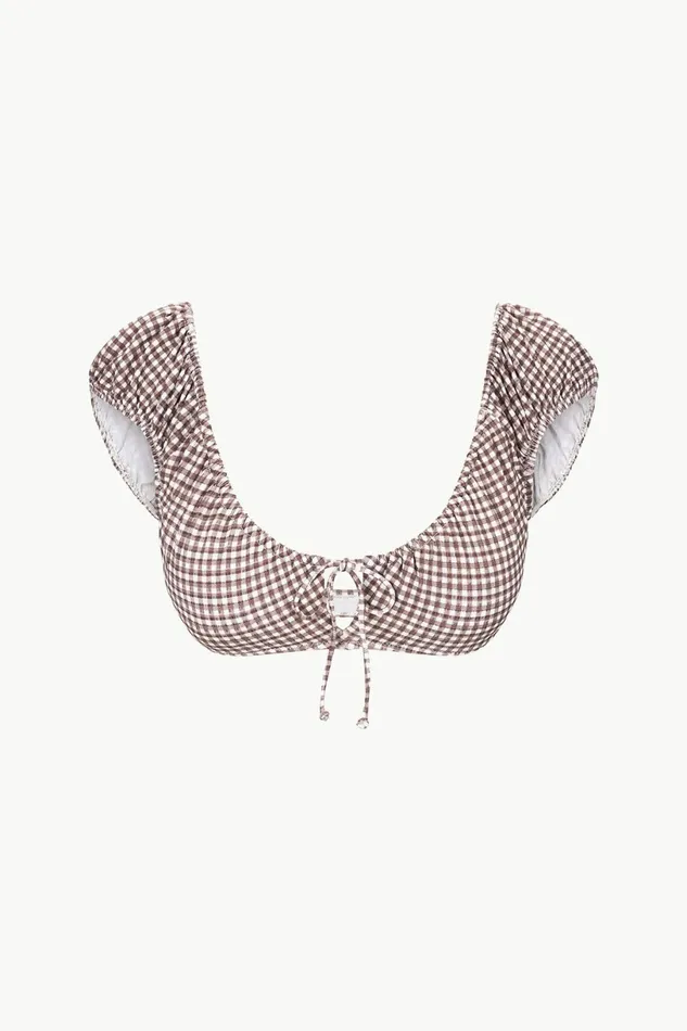 STAUD JUPITER BIKINI TOP Dark Chocolate Micro Check Women Swim STAUD JUPITER BIKINI TOP Dark Chocolate Micro Check Women Swim