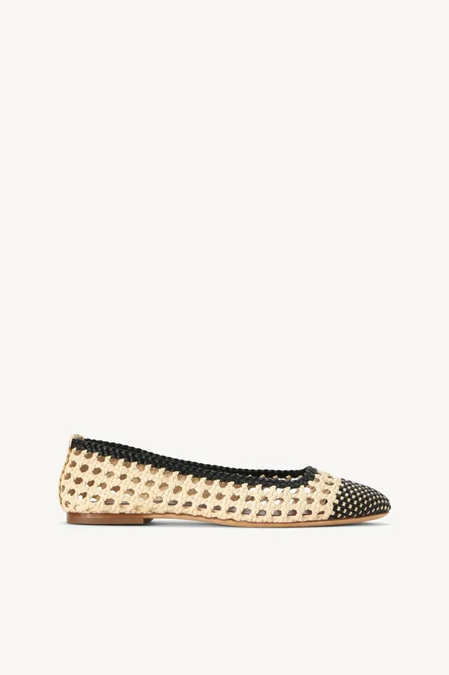 STAUD NELL CROCHET BALLERINA Cream Black Women Mules and Flats