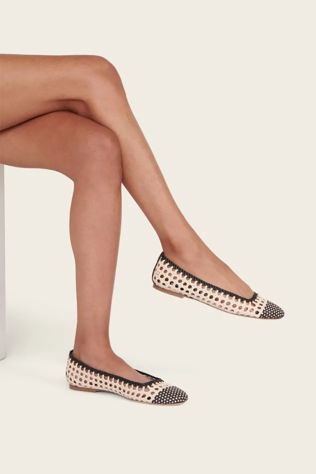 STAUD NELL CROCHET BALLERINA Cream Black Women Mules and Flats STAUD NELL CROCHET BALLERINA Cream Black Women Mules and Flats