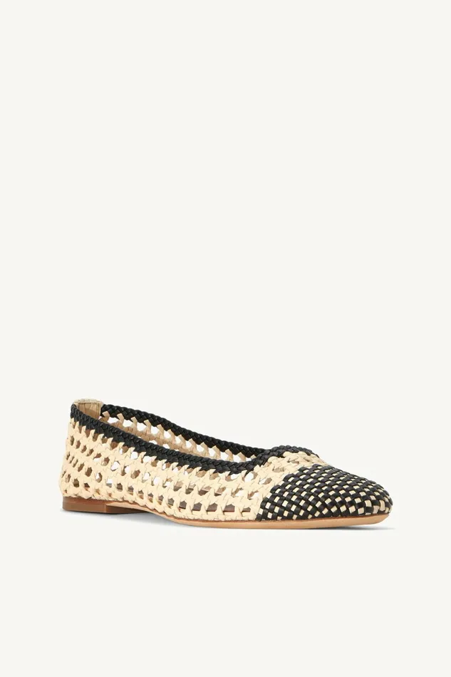 STAUD NELL CROCHET BALLERINA Cream Black Women Mules and Flats STAUD NELL CROCHET BALLERINA Cream Black Women Mules and Flats