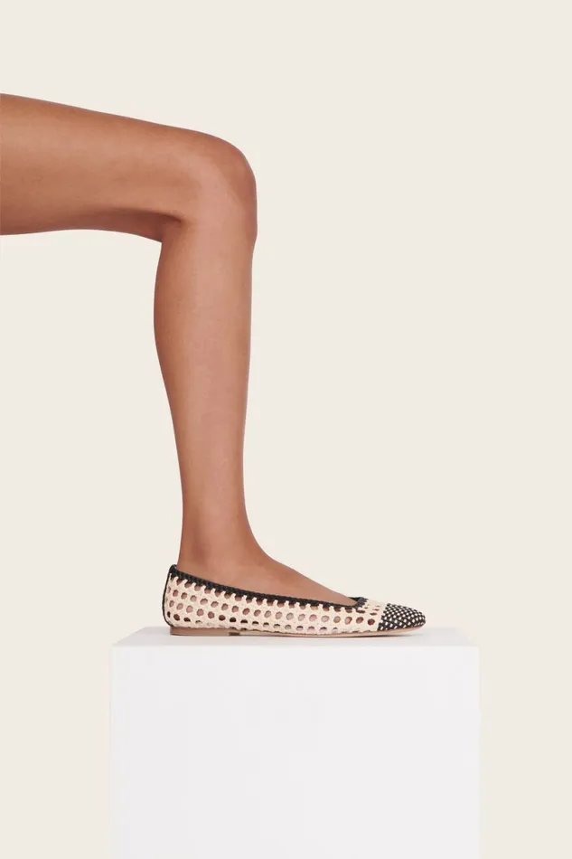 STAUD NELL CROCHET BALLERINA Cream Black Women Mules and Flats STAUD NELL CROCHET BALLERINA Cream Black Women Mules and Flats