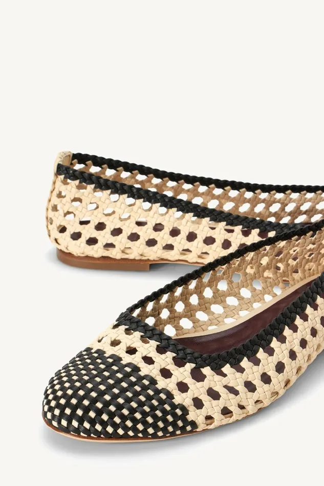 STAUD NELL CROCHET BALLERINA Cream Black Women Mules and Flats STAUD NELL CROCHET BALLERINA Cream Black Women Mules and Flats