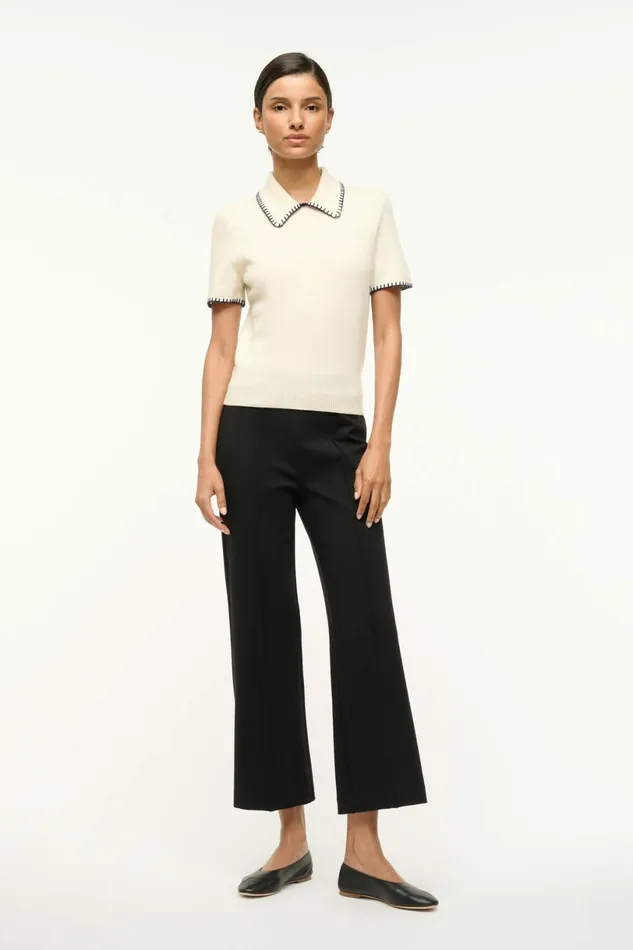 STAUD WINDSOR TOP Ivory Navy Women Tops STAUD WINDSOR TOP Ivory Navy Women Tops