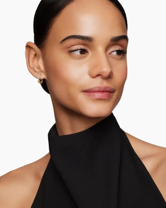 Stax Chain Link Huggie Hoop Earrings In 18K Yellow Gold With Diamonds 125mm Women David Yurman Hoop
