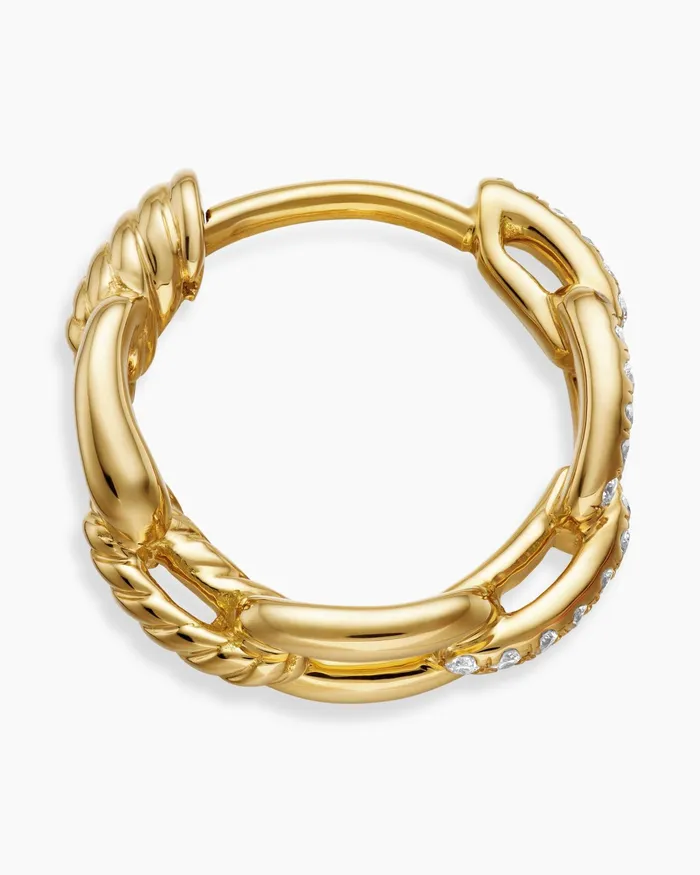 Stax Chain Link Huggie Hoop Earrings In 18K Yellow Gold With Diamonds 125mm Women David Yurman Hoop