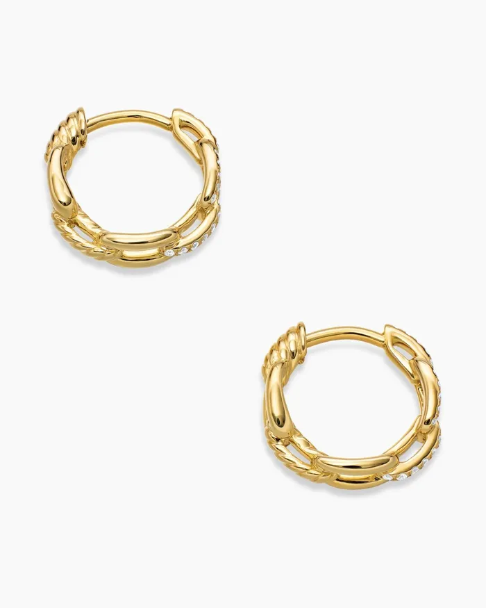Stax Chain Link Huggie Hoop Earrings In 18K Yellow Gold With Diamonds 125mm Women David Yurman Hoop