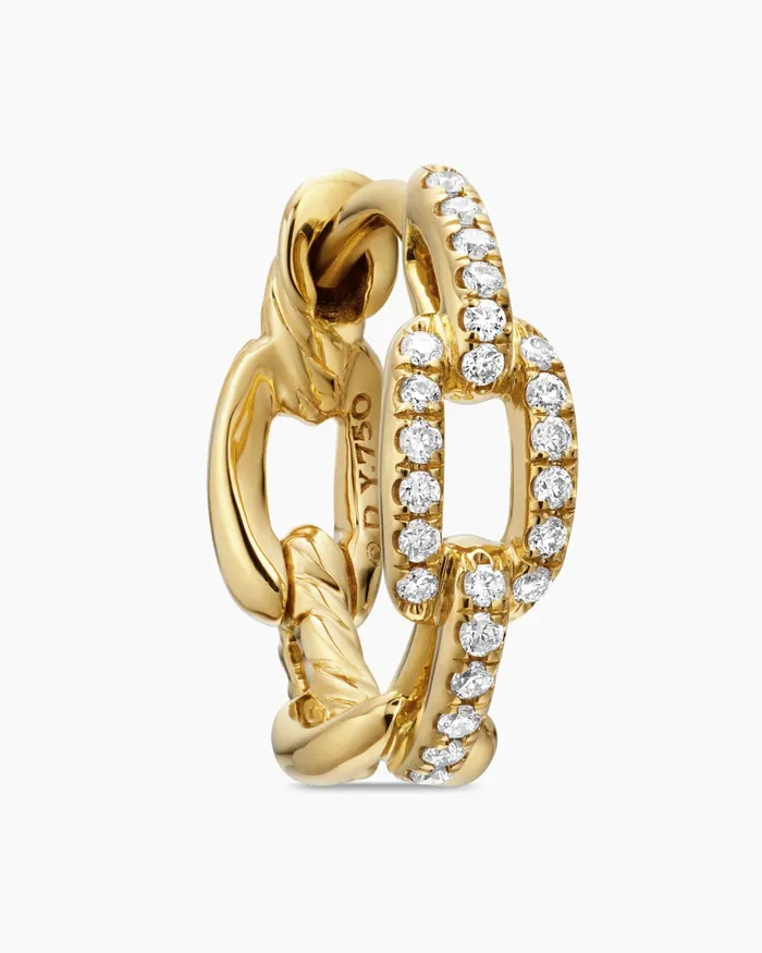 Stax Chain Link Huggie Hoop Earrings In 18K Yellow Gold With Diamonds 125mm Women David Yurman Hoop