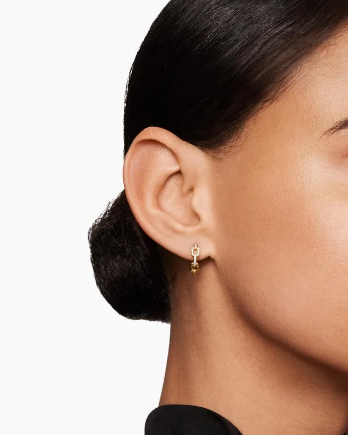 Stax Chain Link Huggie Hoop Earrings In 18K Yellow Gold With Diamonds 125mm Women David Yurman Hoop