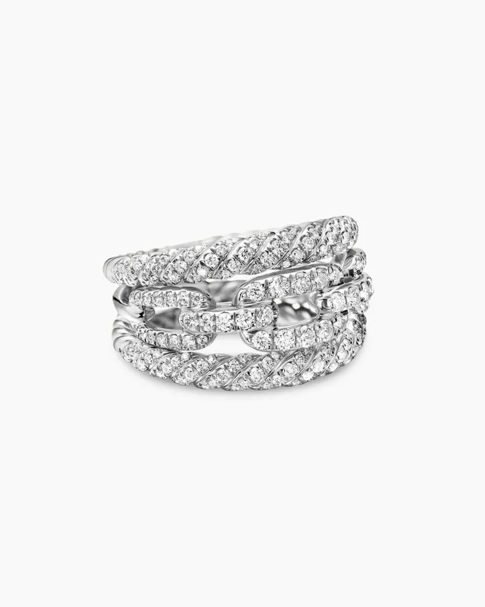 Stax Three Row Ring In 18K White Gold With Diamonds 14mm Women David Yurman Statement Stax Three Row Ring In 18K White Gold With Diamonds 14mm Women David Yurman Statement