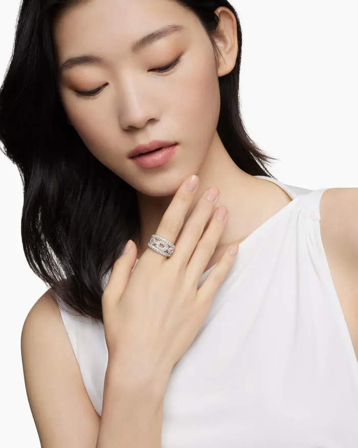 Stax Three Row Ring In 18K White Gold With Diamonds 14mm Women David Yurman Statement Stax Three Row Ring In 18K White Gold With Diamonds 14mm Women David Yurman Statement