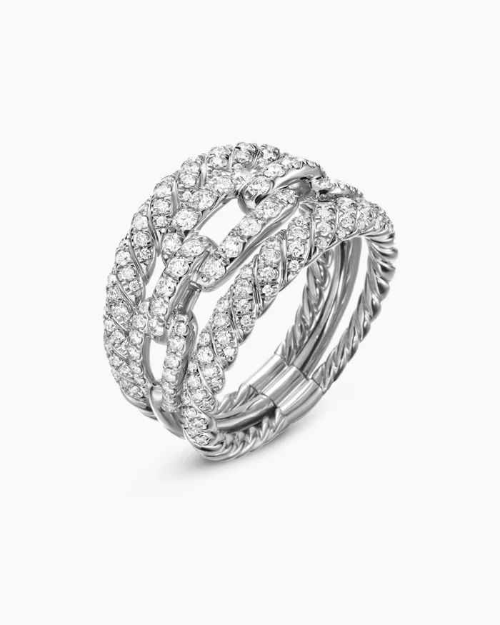 Stax Three Row Ring In 18K White Gold With Diamonds 14mm Women David Yurman Statement Stax Three Row Ring In 18K White Gold With Diamonds 14mm Women David Yurman Statement