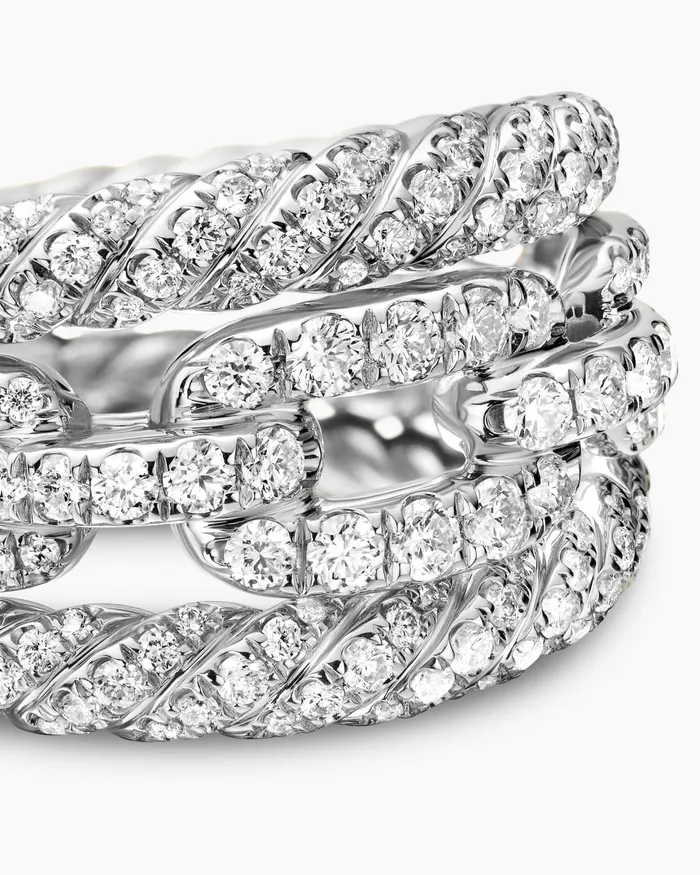 Stax Three Row Ring In 18K White Gold With Diamonds 14mm Women David Yurman Statement Stax Three Row Ring In 18K White Gold With Diamonds 14mm Women David Yurman Statement