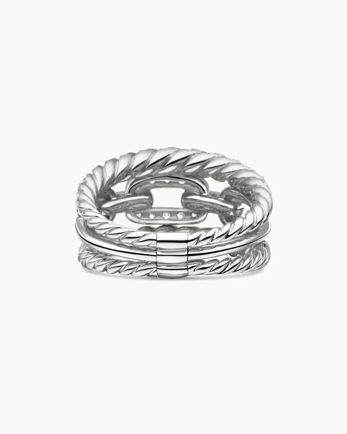 Stax Three Row Ring In 18K White Gold With Diamonds 14mm Women David Yurman Statement Stax Three Row Ring In 18K White Gold With Diamonds 14mm Women David Yurman Statement