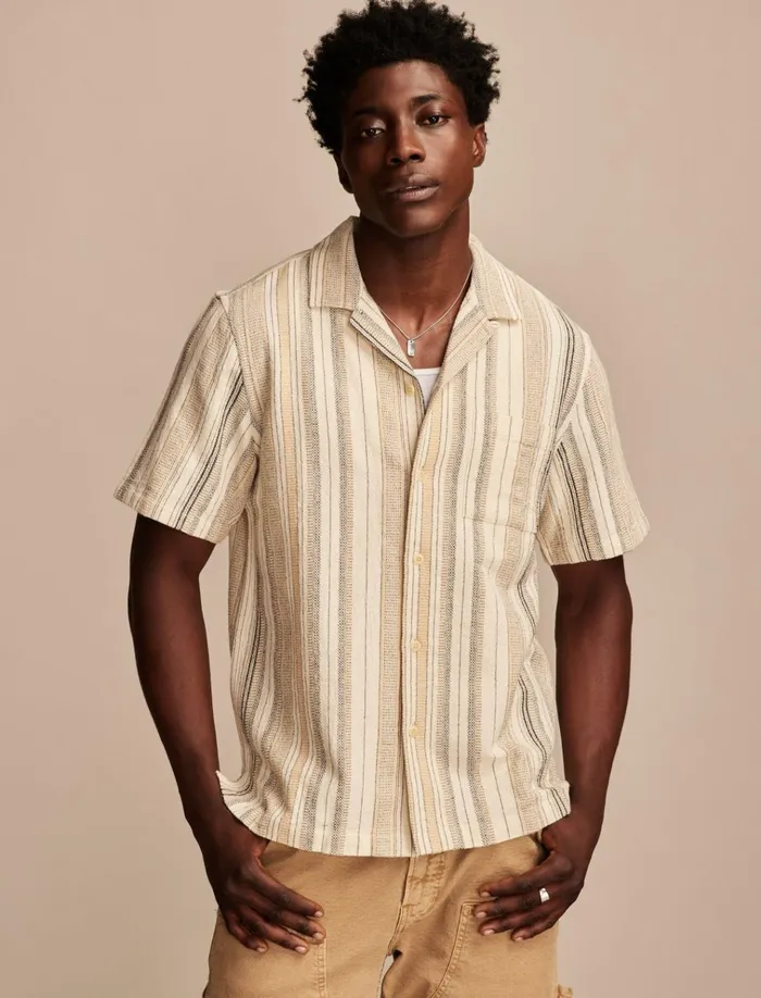 Stripe Short Sleeve Camp Collar Shirt Cream Multi Men Lucky Brand ButtonDowns Stripe Short Sleeve Camp Collar Shirt Cream Multi Men Lucky Brand ButtonDowns