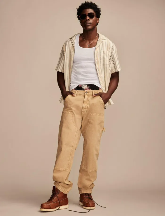 Stripe Short Sleeve Camp Collar Shirt Cream Multi Men Lucky Brand ButtonDowns