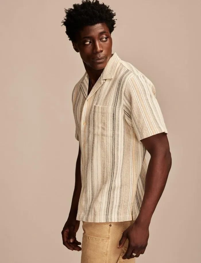 Stripe Short Sleeve Camp Collar Shirt Cream Multi Men Lucky Brand ButtonDowns