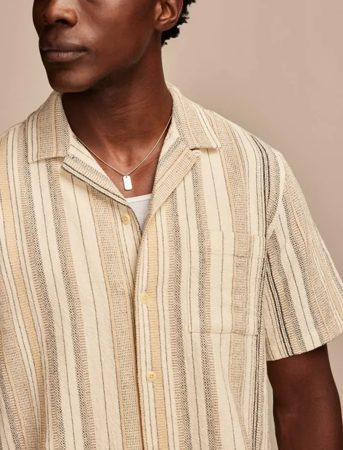 Stripe Short Sleeve Camp Collar Shirt Cream Multi Men Lucky Brand ButtonDowns