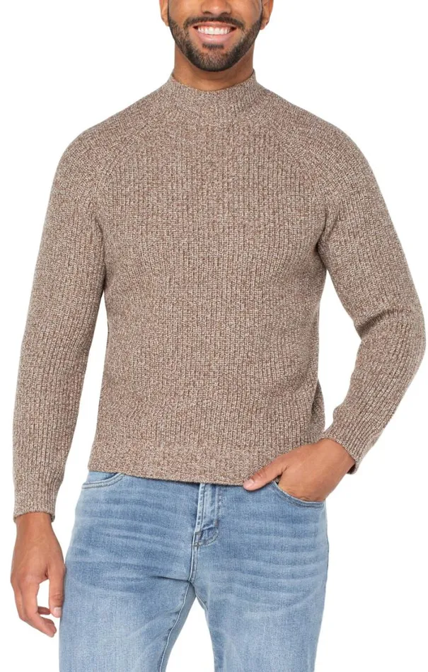 SWEATERS Men Liverpool Los Angeles SHAKER STITCH MOCK NECK SWEATER Chestnut Multi SWEATERS Men Liverpool Los Angeles SHAKER STITCH MOCK NECK SWEATER Chestnut Multi