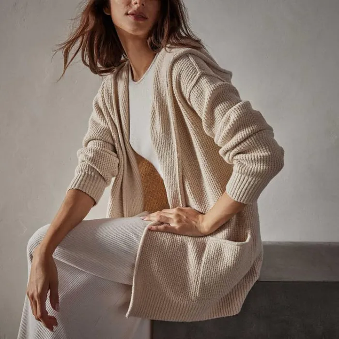 Sweaters Women James Perse Cotton Wool Thermal Cardigan Oatmilk
