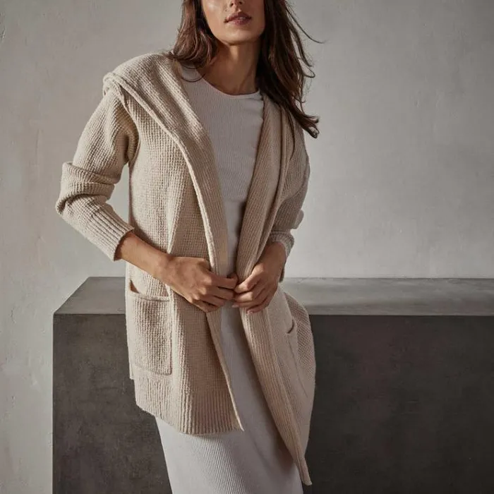 Sweaters Women James Perse Cotton Wool Thermal Cardigan Oatmilk