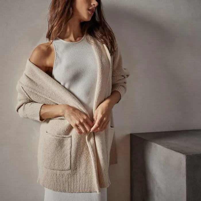 Sweaters Women James Perse Cotton Wool Thermal Cardigan Oatmilk