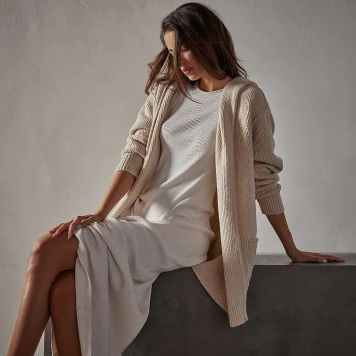 Sweaters Women James Perse Cotton Wool Thermal Cardigan Oatmilk