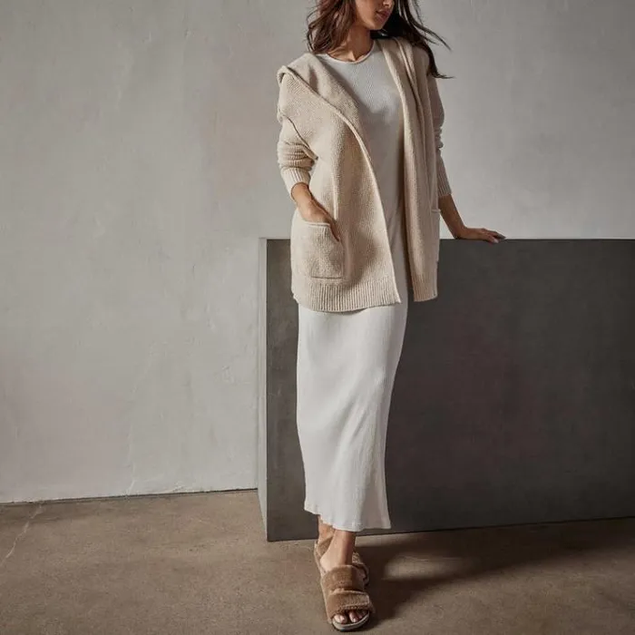 Sweaters Women James Perse Cotton Wool Thermal Cardigan Oatmilk