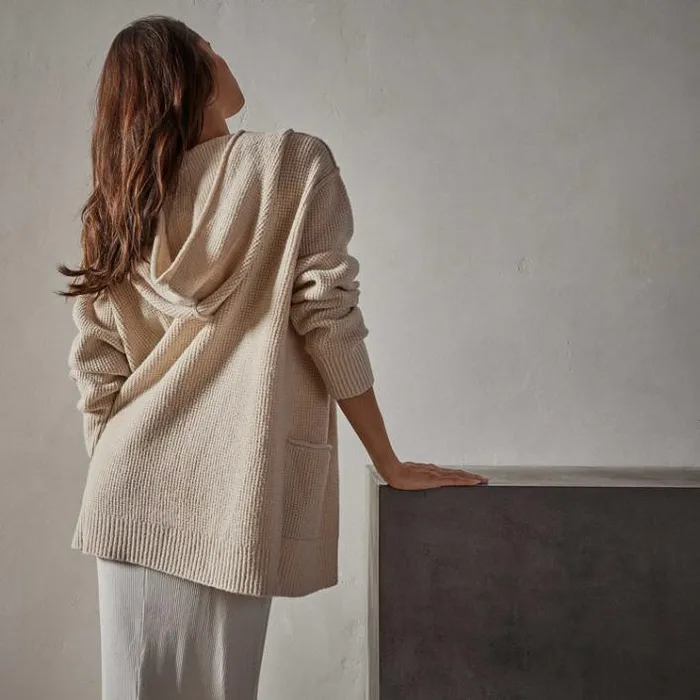 Sweaters Women James Perse Cotton Wool Thermal Cardigan Oatmilk