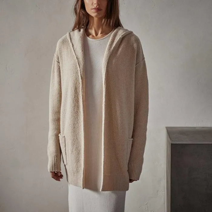 Sweaters Women James Perse Cotton Wool Thermal Cardigan Oatmilk