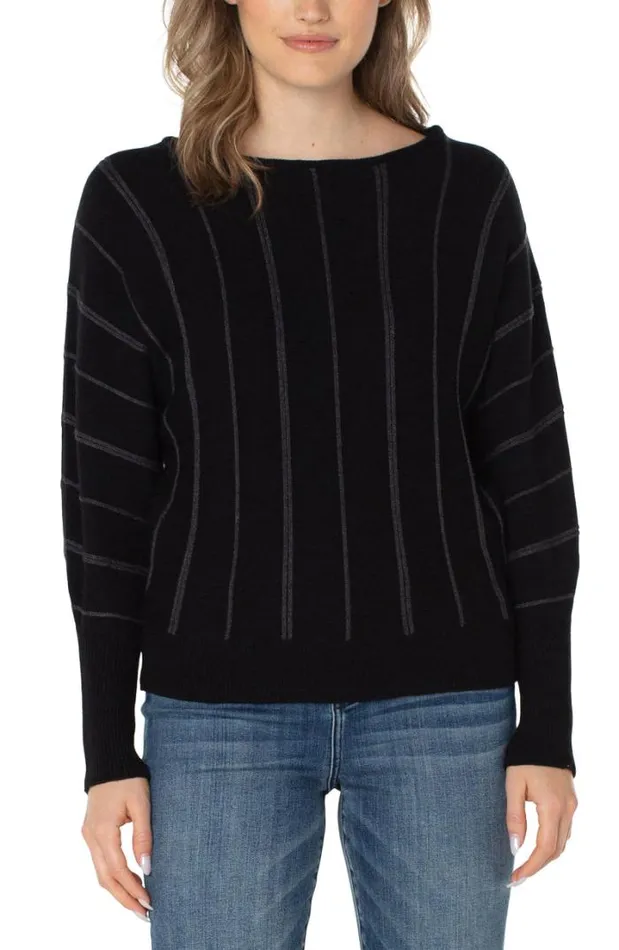 SWEATERS Women Liverpool Los Angeles LONG SLEEVE DOLMAN SWEATER WITH STRIPE Black SWEATERS Women Liverpool Los Angeles LONG SLEEVE DOLMAN SWEATER WITH STRIPE Black