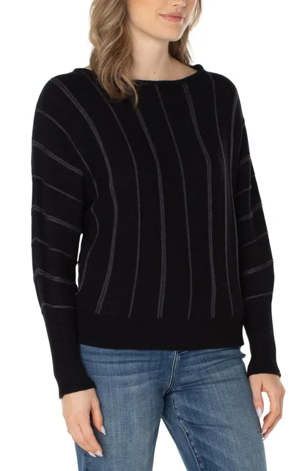 SWEATERS Women Liverpool Los Angeles LONG SLEEVE DOLMAN SWEATER WITH STRIPE Black