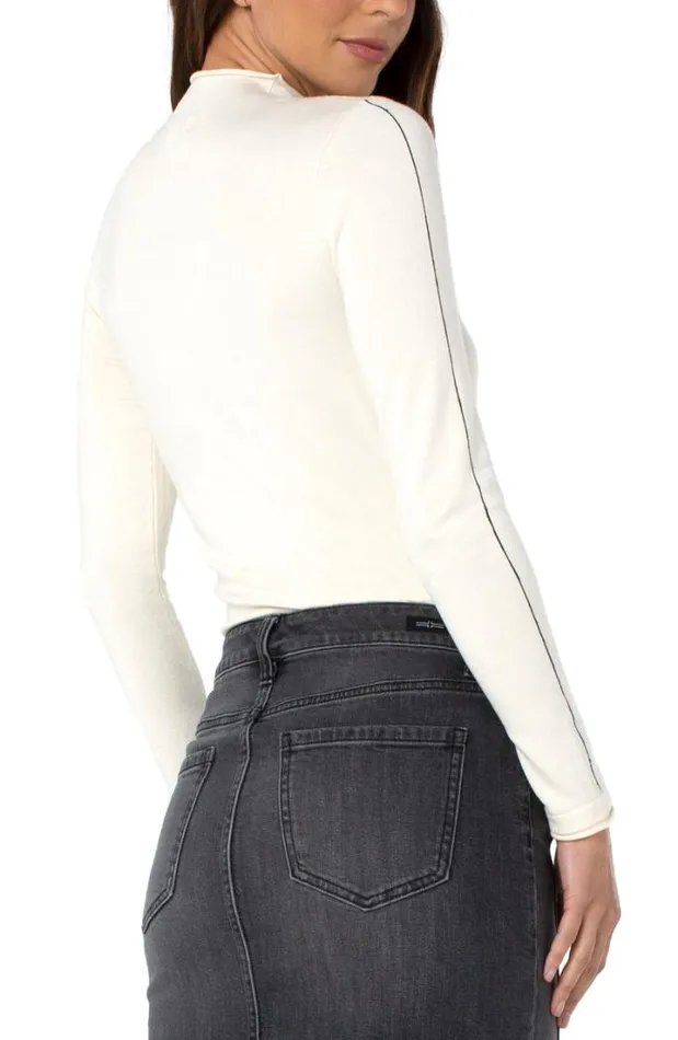 SWEATERS Women Liverpool Los Angeles MOCK NECK ROLLED HEM LONG SLEEVE SWEATER Winter White
