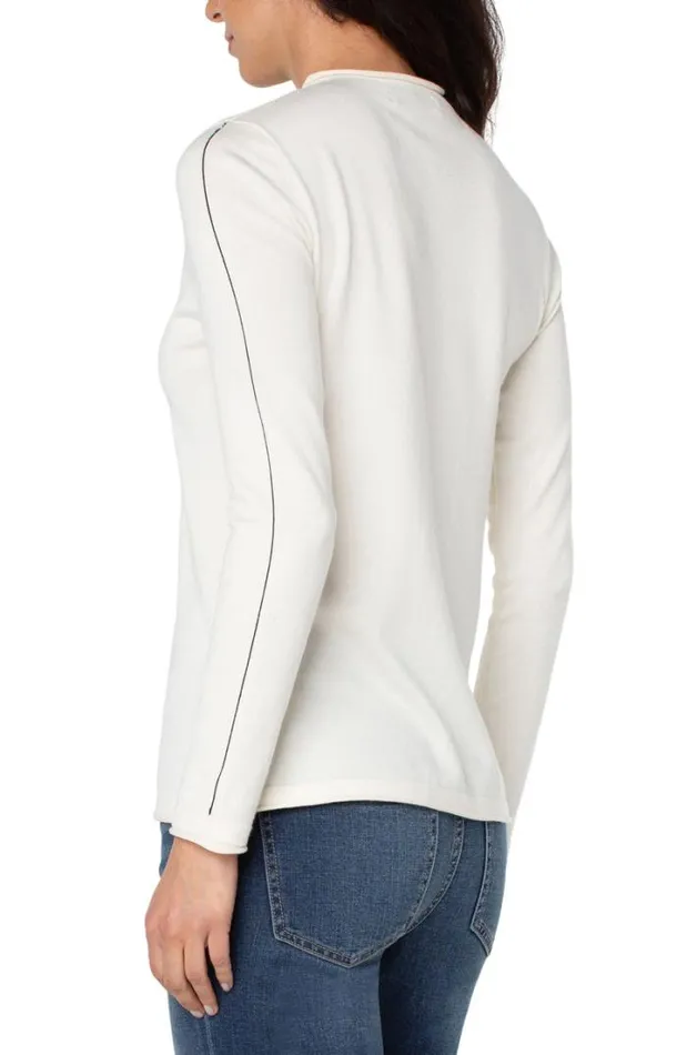 SWEATERS Women Liverpool Los Angeles MOCK NECK ROLLED HEM LONG SLEEVE SWEATER Winter White