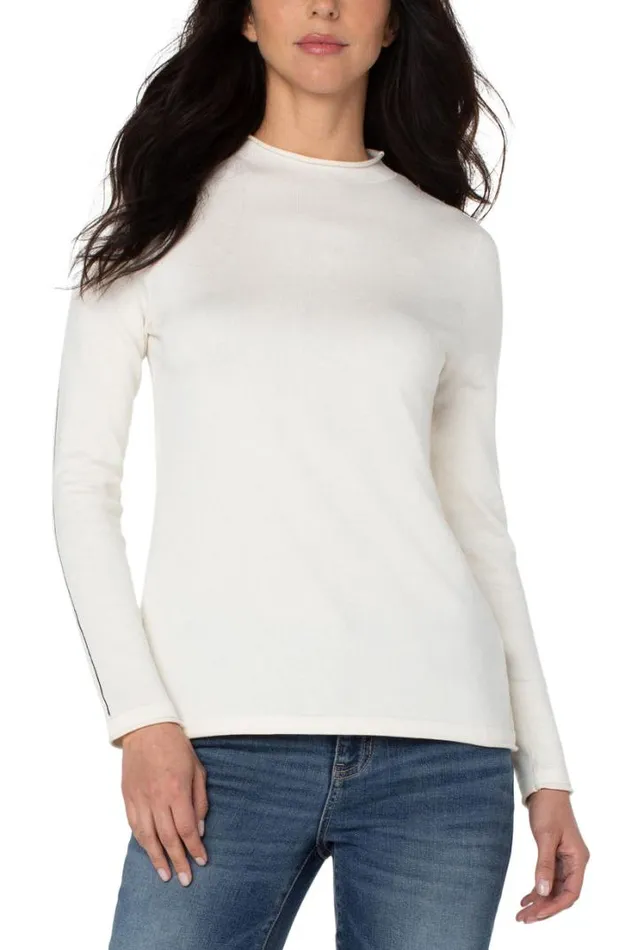 SWEATERS Women Liverpool Los Angeles MOCK NECK ROLLED HEM LONG SLEEVE SWEATER Winter White