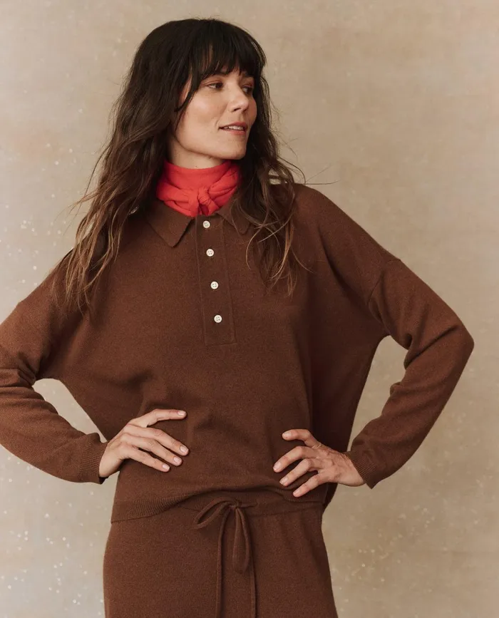 Sweaters Women The Great The Cashmere Polo Sweater Santal
