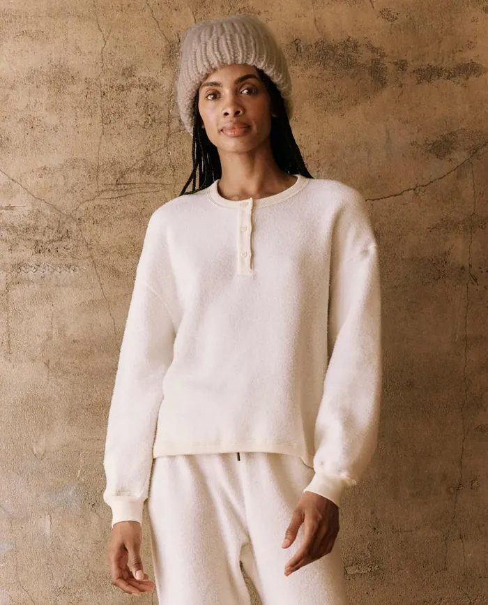 Sweaters Women The Great The Fleece Henley Sweatshirt Washed White
