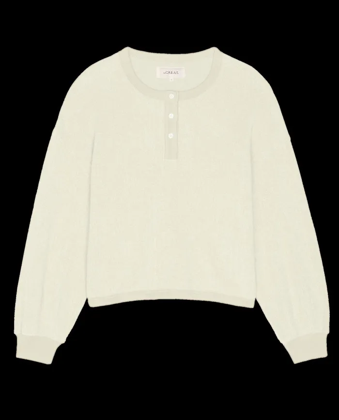 Sweaters Women The Great The Fleece Henley Sweatshirt Washed White Sweaters Women The Great The Fleece Henley Sweatshirt Washed White