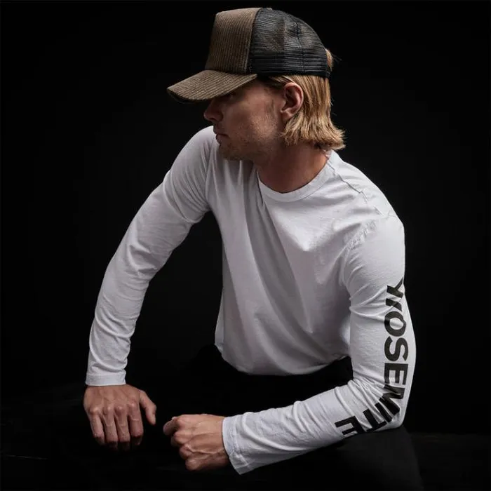 TShirts Men James Perse YOSEMITE Mountain Long Sleeve Crew Neck White