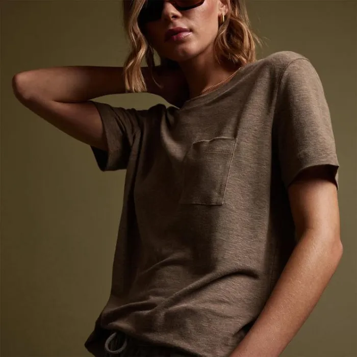 TShirts Women James Perse Linen Jersey Pocket Tee Old Gold