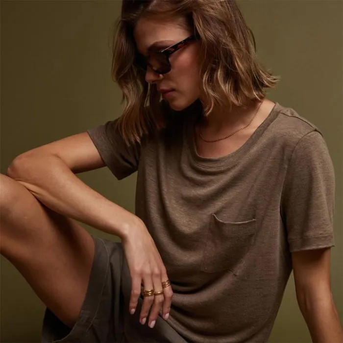 TShirts Women James Perse Linen Jersey Pocket Tee Old Gold