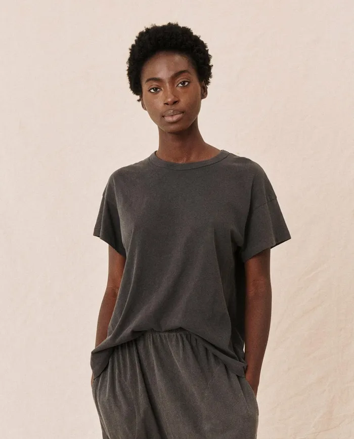Tees Women The Great The Boxy Crew Washed Black Tees Women The Great The Boxy Crew Washed Black