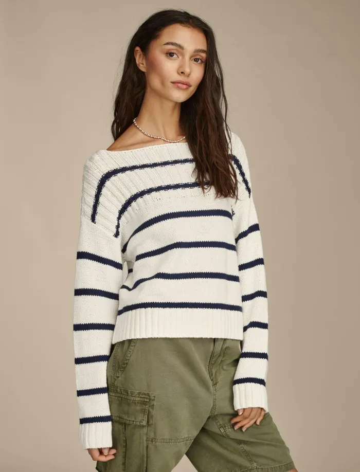 Textured Pullover Sweater Tofu Cadet Navy Str Women Lucky Brand Sweaters and Sweatshirts