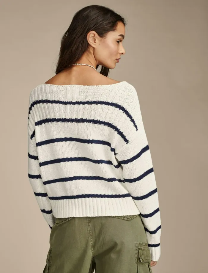 Textured Pullover Sweater Tofu Cadet Navy Str Women Lucky Brand Sweaters and Sweatshirts