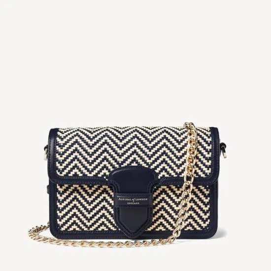 The Resort Bag Navy and Ivory Chevron Woven Leather Women Aspinal Of London Shoulder The Resort Bag Navy and Ivory Chevron Woven Leather Women Aspinal Of London Shoulder
