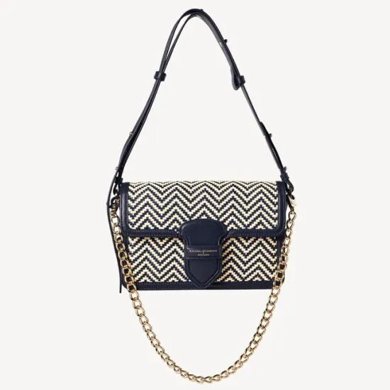 The Resort Bag Navy and Ivory Chevron Woven Leather Women Aspinal Of London Shoulder