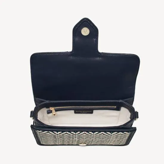 The Resort Bag Navy and Ivory Chevron Woven Leather Women Aspinal Of London Shoulder