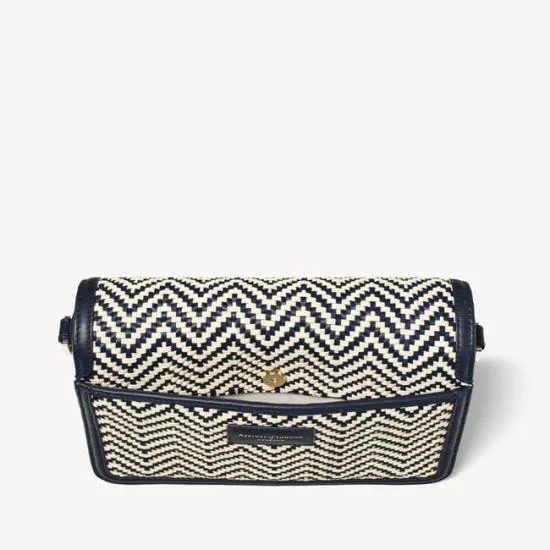 The Resort Bag Navy and Ivory Chevron Woven Leather Women Aspinal Of London Shoulder